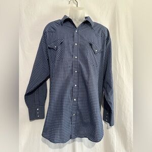 Plains Western Wear Blue Check Long Sleeve Snap Shirt – Size 3XL Big Man